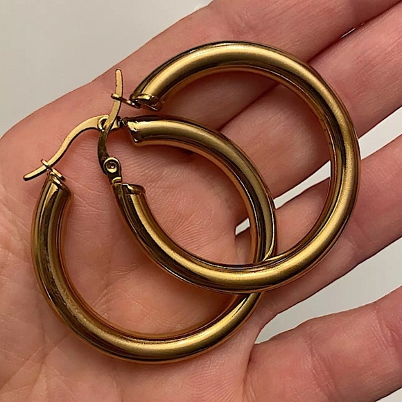 NEW GOLD 60mm HOOP EARRINGS - Picture 2 of 4